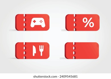 3d red discount voucher gaming, food drink and sale off bundle