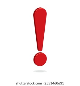 3d Red exclamation - caution icon vector design template. Red 3d exclamation warning sign, attention, alert symbol isolated on a white background.