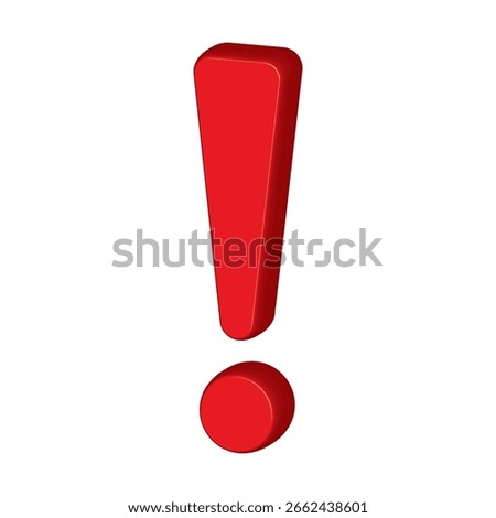 3d Red exclamation - caution icon vector design template. Red glossy 3d exclamation warning sign, attention, alert symbol isolated on a white background.