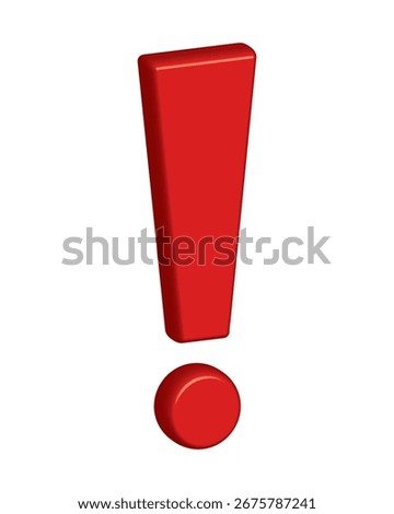 3d Red exclamation - caution icon vector design template. Red glossy 3d exclamation warning sign, attention, alert symbol isolated on a white background.
