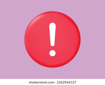 3d red exclamation emergency notifications alert on rescue warning 3d icon. alert important for security urgency concept. 3d security warning urgent icon vector render illustration