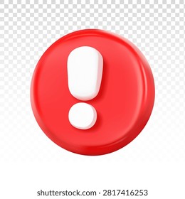 3D red exclamation mark alert warning sign symbol icon for attention danger error notice important risk caution vector graphic element