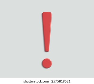 A 3D red exclamation mark with a glossy finish isolated on a white background