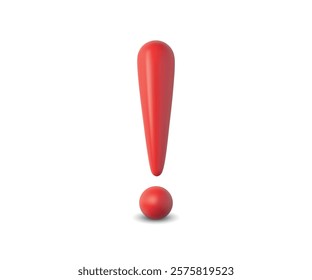 A 3D red exclamation mark with a glossy finish isolated on a white background