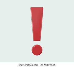 A 3D red exclamation mark with a glossy finish isolated on a white background