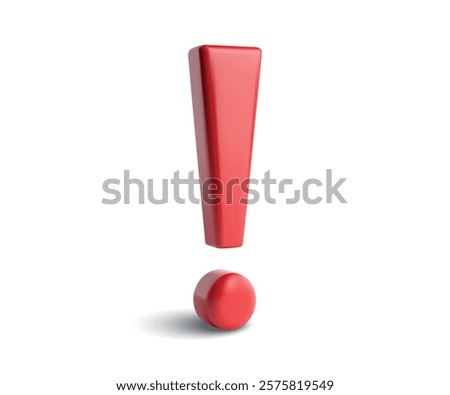 A 3D red exclamation mark with a glossy finish isolated on a white background