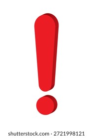 Icono de signo de exclamación rojo 3D. Vista isométrica del símbolo de puntuación. Diseño de Vector para conceptos de parada, peligro e información importante.