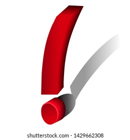 3D Red Exclamation Mark Isolated on White Background with Shadow. Vector Illustration