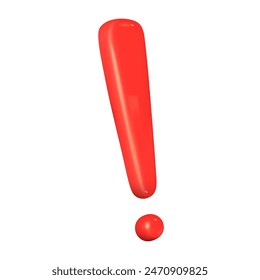 3d red exclamation mark isolated. Alert or error sign 3d vector render. Exclamation icon mark red color