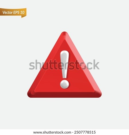 3d red flat alert sign, attention mark, caution icon. Danger, warning, clean emergency hazard notification symbol. Alert notice, warning reminder and attention vector illustration in triangle style
