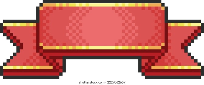 3D red flat ribbon pixel art, ribbon label