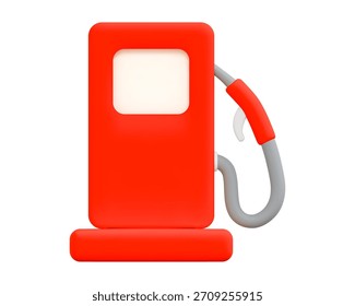 Estación de bombeo de gas rojo 3D con tubería de gasolina. Estilo minimalista de dibujos animados. Ilustración vectorial de stock sobre fondo aislado.