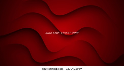 3D red geometric abstract background overlap layer on dark space with waves effect decoration. Graphic design element cutout style concept for banner, flyer, card, brochure cover, or landing page