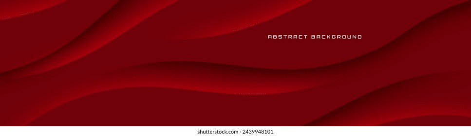 3D red geometric abstract background overlap layer on dark space with waves decoration. Minimalist modern graphic design element cutout style concept for web banner, flyer, card, or brochure cover
