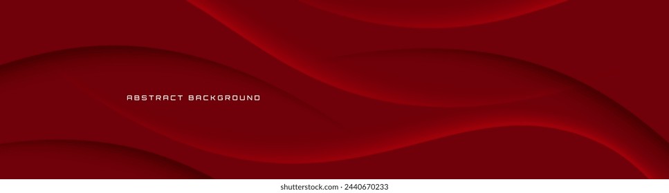 3D red geometric abstract background overlap layer on dark space with waves decoration. Minimalist modern graphic design element cutout style concept for web banner, flyer, card, or brochure cover