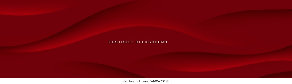 3D red geometric abstract background overlap layer on dark space with waves decoration. Minimalist modern graphic design element cutout style concept for web banner, flyer, card, or brochure cover