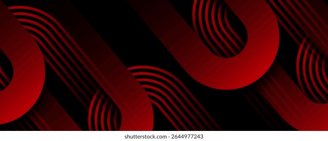 3D red geometric abstract background overlap layer on dark space with rounded lines effect decoration. Modern graphic design element stripes style concept for web, art, flyer, card, or brochure cover