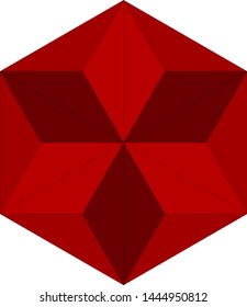 3D red geometric hexagon gemstone vector design on black background