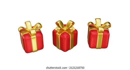 3d red gift boxes with golden bow  isolated on a white background. Vector illustration.