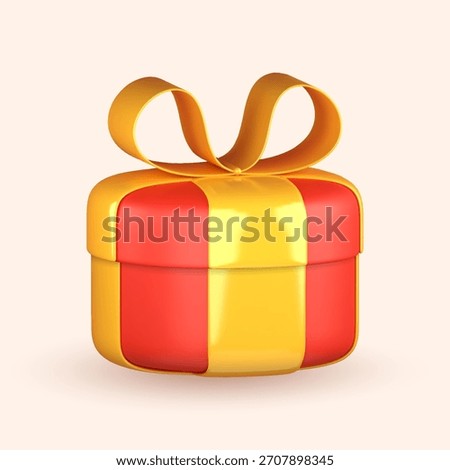 3D red gift boxes with ribbon in yellow over white background. 3D rendering of a modern holiday surprise box.