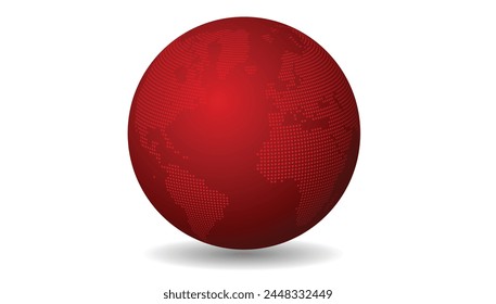 3d globo rojo con Ilustración vectorial de mapa del mundo punteado en blanco aislado