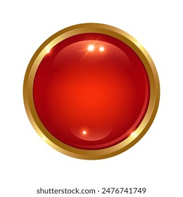 3D red glossy button with gold frame.