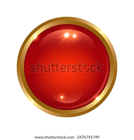 3D red glossy button with gold frame.