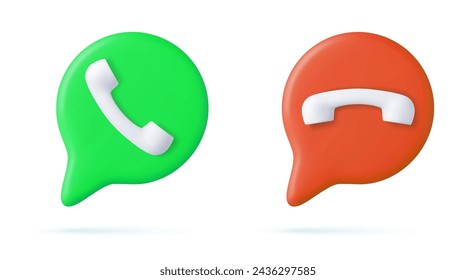 3d Red and green yes no buttons icon. Answer and decline symbol. 3d rendering. Vector illustration