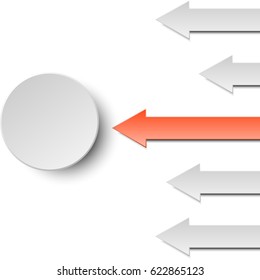 3d red and grey arrow paper sign with circle for business graphic concept design