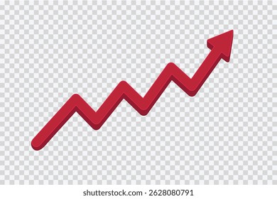 3d red growth arrow showing business development success and chart direction for financial increase and progress concept