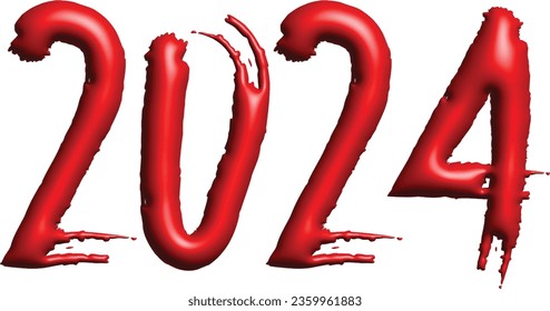 3D red Happy New Year 2024 Grunge Black And White Urban Vector Texture Template. Dark Messy Dust Overlay Distress Background
