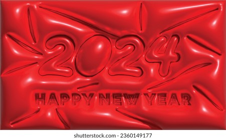3D red Happy New Year 2024 Grunge Black And White Urban Vector Texture Template. Dark Messy Dust Overlay Distress Background