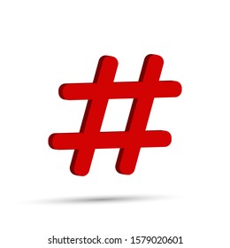3D red Hashtag Symbol at the intersection of two circles. Template for design and decoration.