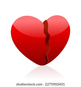 3D Red Heart Break Vector Illustration