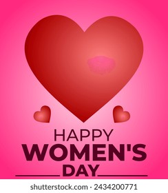 3D Red Heart in the Center of Gradient . Flanked by Smaller Hearts. Happy Womens Day Text Below. Happy womens day, international women day, poster, heart, womans day vector illustration.