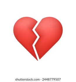 3D Red heart cracked and broken. Trendy and modern vector in 3d style