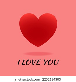 3d red heart design icon flat and text