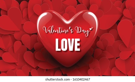 3D Red Heart design on heart paper cut for valentines day or wedding background. use for wallpaper, invitation, posters, banners, headers, website, greeting cards