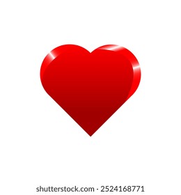 3D red heart icon vector. Shiny red color love heart isolated on white