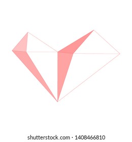 3D red heart, isolated on white background. Happy Valentine's day. Volume icon, logo for design. Abstract symbol of love. Graphic 3D drawing. Vector illustration.