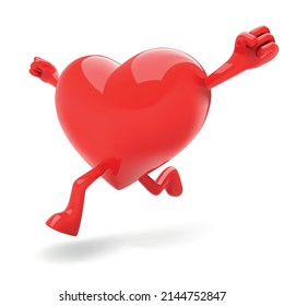 3d red heart mascot vector illustration. Heart shaped mascot running as winner.