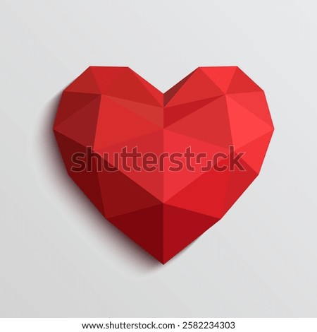3D red heart. Modern geometric polygonal heart. Vector Illustration. 