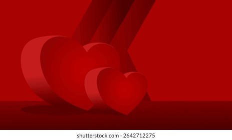 3D red heart on abstract background with copy space – love and Valentine’s banner vector illustration