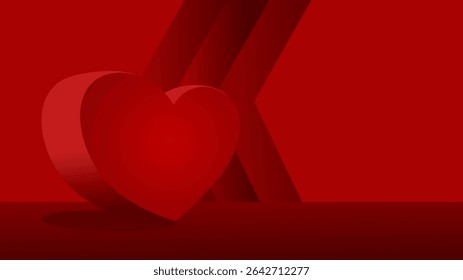 3D red heart on abstract background with copy space – love and Valentine’s banner vector illustration