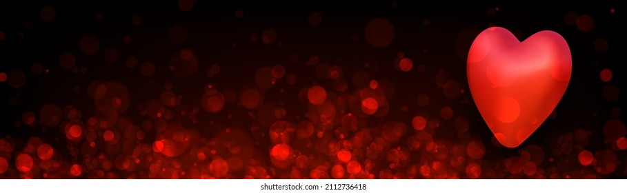 3d Red Heart On Bokeh Background. Valentine's Day Banner With Space For Text. Vector Illustration.