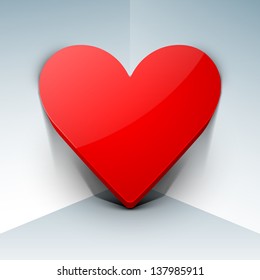 3D red heart on grey background, love concept.