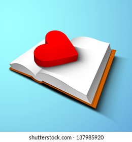 3D red heart on notebook, love concept.