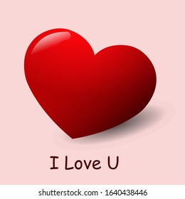 3d red heart shape illustration with letter " I Love U ", vector illustration.