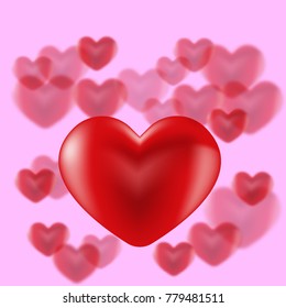 3D red heart surrounded by a blurred heart on the ground for love story or valentines concept