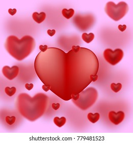 3D red heart surrounded by a blurred heart on the ground for love story or valentines concept
